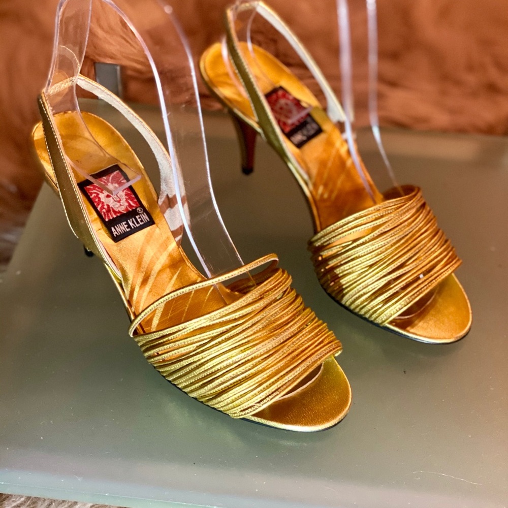Anne Klein Strappy Gold Leather Sandal-VTG